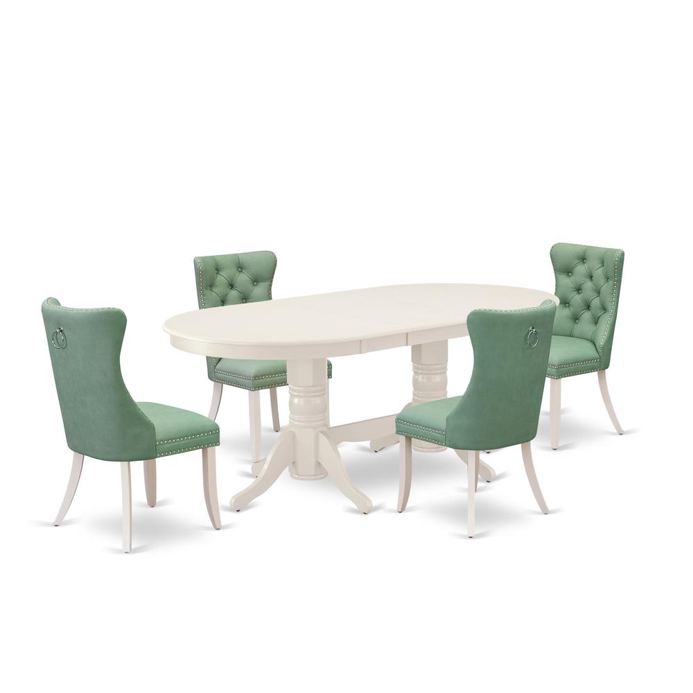 5 Piece Dining Set Consists of an Oval Dining Table with Butterfly Leaf. Picture 6