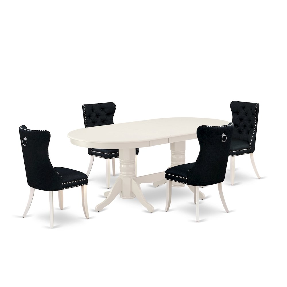 5 Piece Kitchen Table Set Contains an Oval Dining Table with Butterfly Leaf. Picture 1