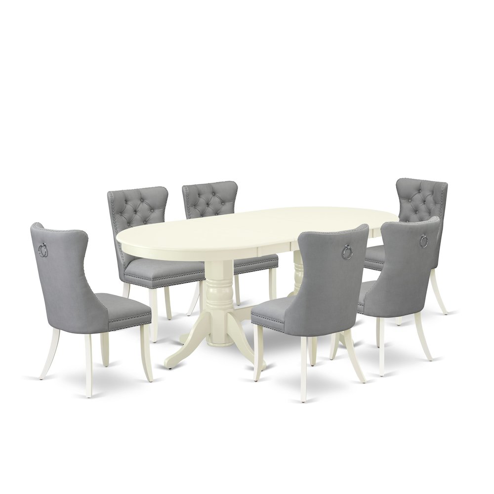 7 Piece Kitchen Table Set Consists of an Oval Dining Table with Butterfly Leaf. Picture 1