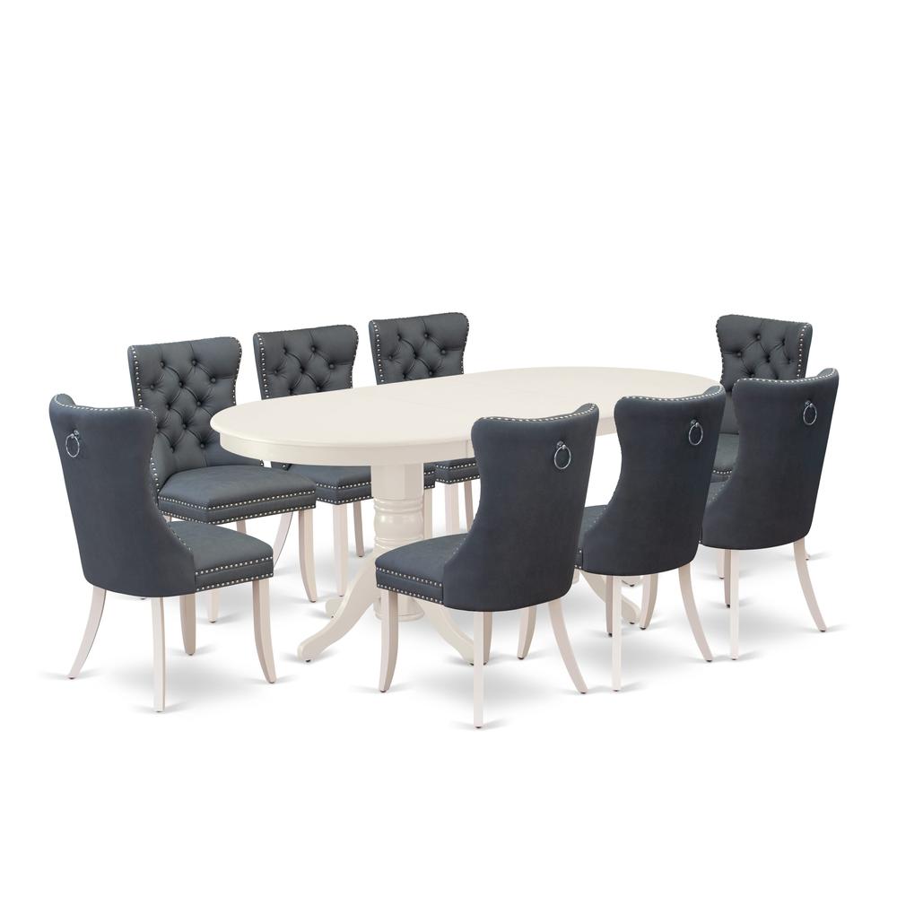 9 Piece Dining Set Consists of an Oval Dining Table with Butterfly Leaf. Picture 6