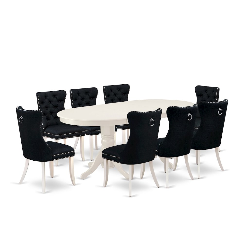 9 Piece Dining Room Set Contains an Oval Wooden Table with Butterfly Leaf. Picture 1