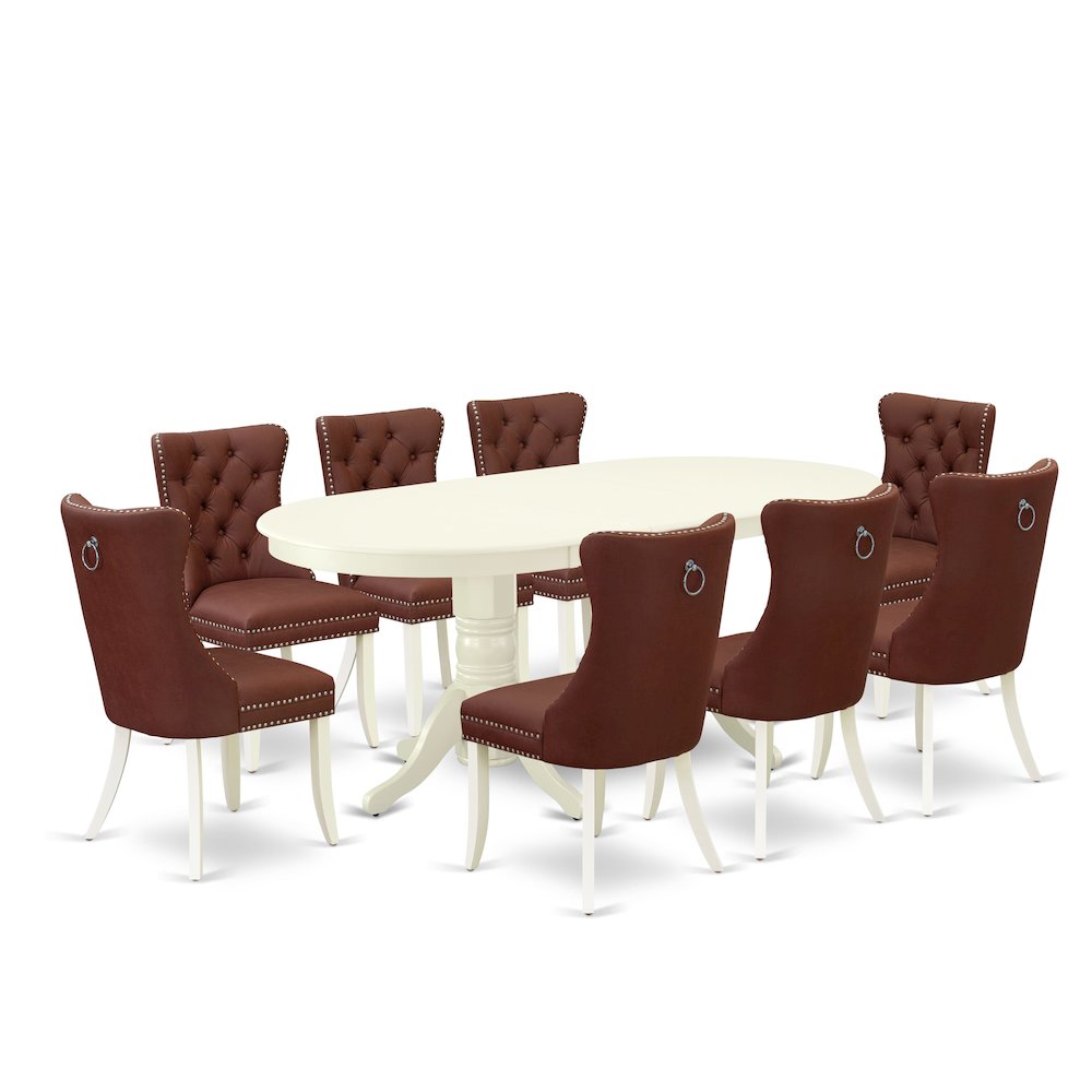 9 Piece Dining Set Contains an Oval Kitchen Table with Butterfly Leaf. Picture 1