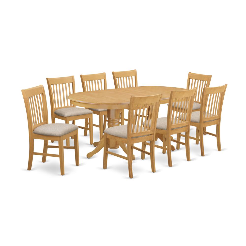 VANO9-OAK-C 9 PC Table and Chairs set - Small Kitchen Table and 8 Dining Chairs. Picture 1