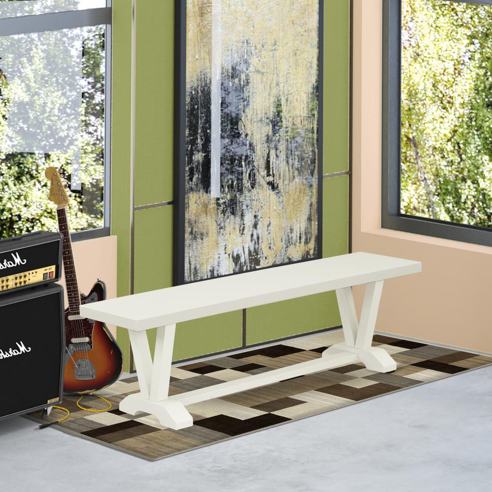 East West Furniture VB026 V-Style Modern Dining Room Bench with Solid Wood Seat, 60x15x18 Inch. Picture 2