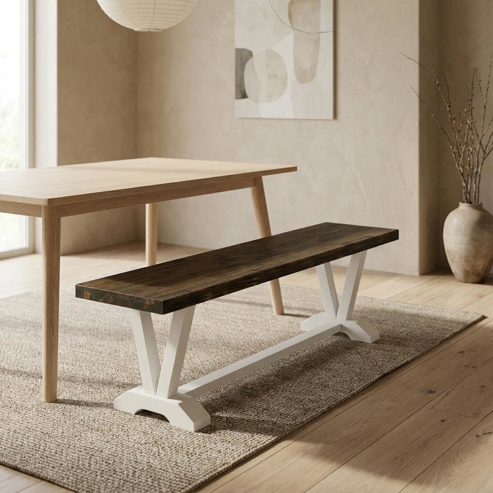 V-Style Modern Wood Dining Bench with Seat for Dining Room, Brown. Picture 3