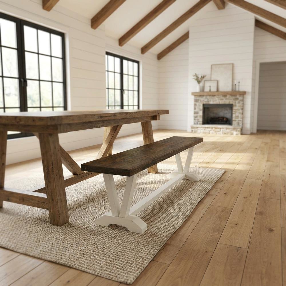 Wooden Dining Bench with V-Style Base, Indoor Bench. Picture 2