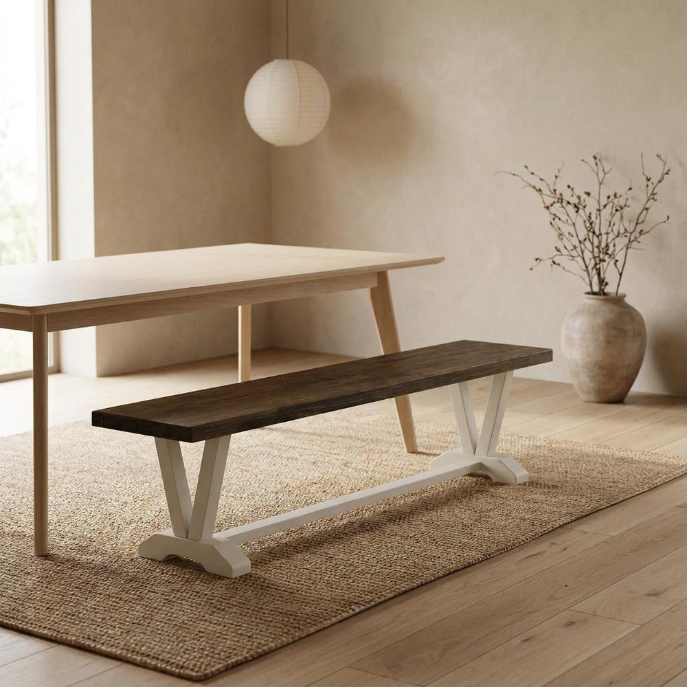 Wooden Dining Bench with V-Style Base, Indoor Bench. Picture 3