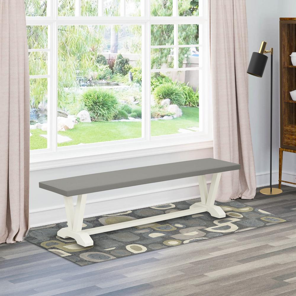 East West Furniture V-Style Mid Century Modern Dining Bench with Solid Wood Seat, 60x15x18 Inch, VB096. Picture 2