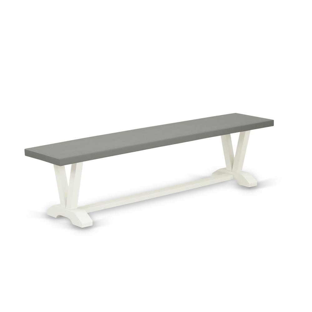 East West Furniture V2-097 3 Piece Kitchen Dining Table Set - 1 Cement Wood Table and 2 Wood Bench - Stable and Durable Construction - Linen White Finish. Picture 3