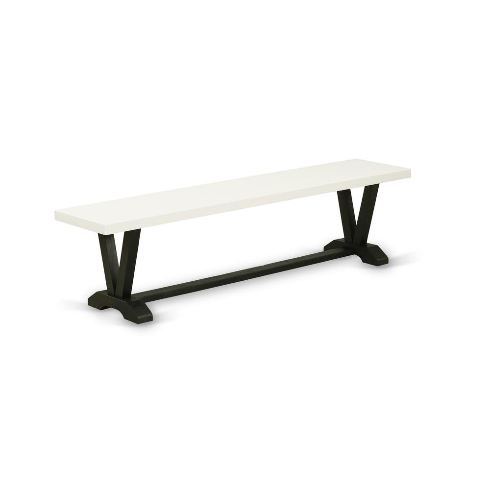 East West Furniture V2-627 3 Piece Small Dining Table Set for 4 - 1 Linen White Dinning Table and 2 Dining Table Bench - Wire Brushed Black Finish. Picture 3