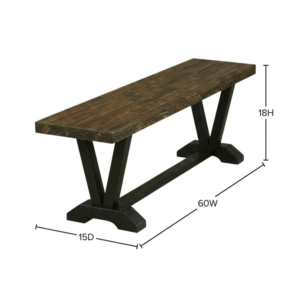 Wooden Dining Bench with V-Style Base, Brown/Brown. Picture 5