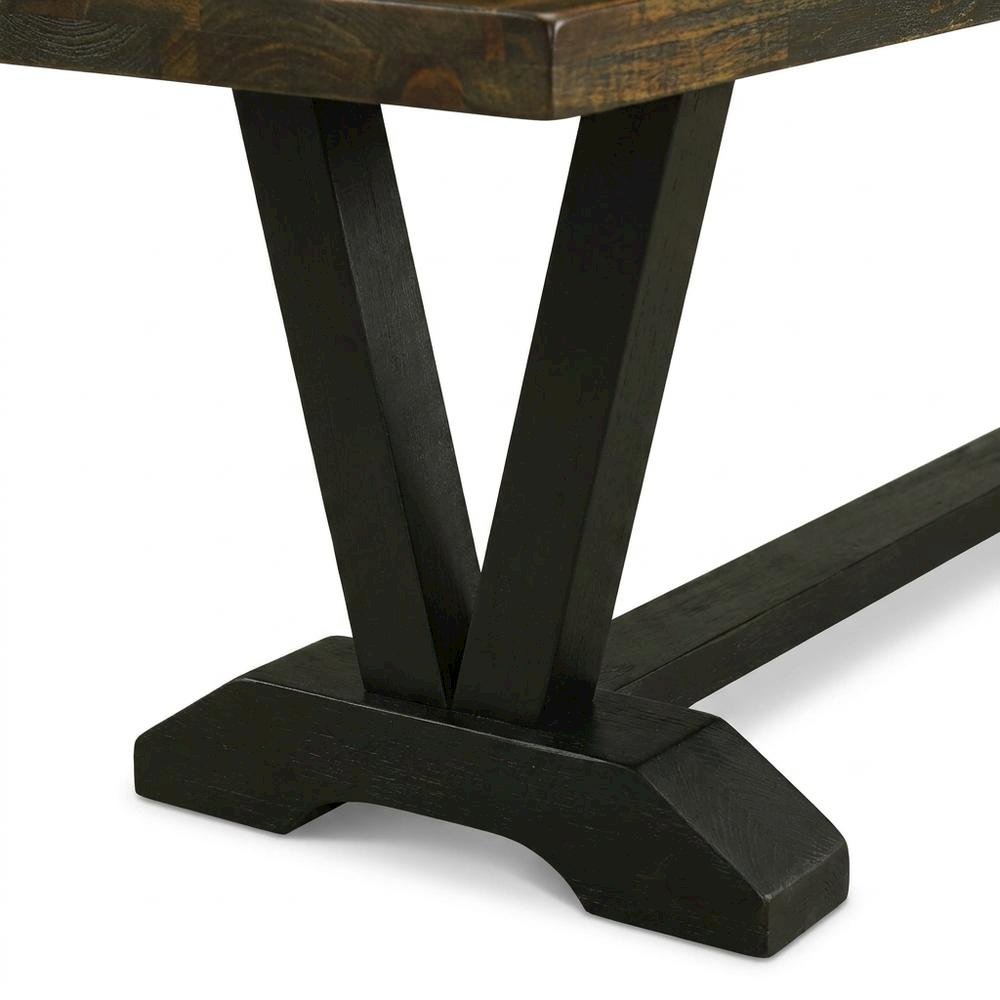 Solid Wood Dining Bench with V-Style Base for Dining Room, Dark Brown. Picture 7