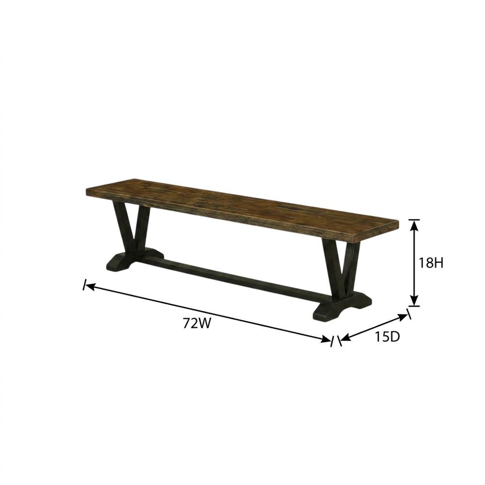 Solid Wood Dining Bench with V-Style Base for Dining Room, Dark Brown. Picture 5