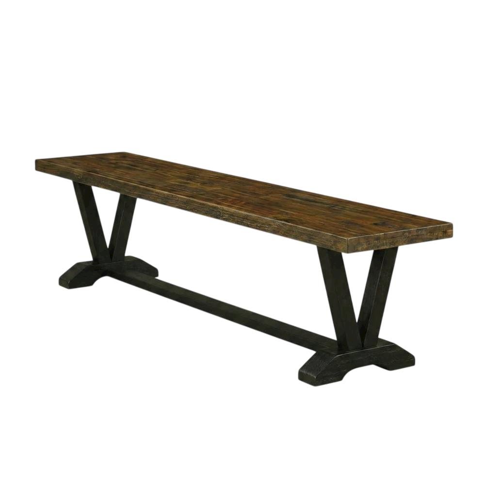 Solid Wood Dining Bench with V-Style Base for Dining Room, Dark Brown. Picture 4