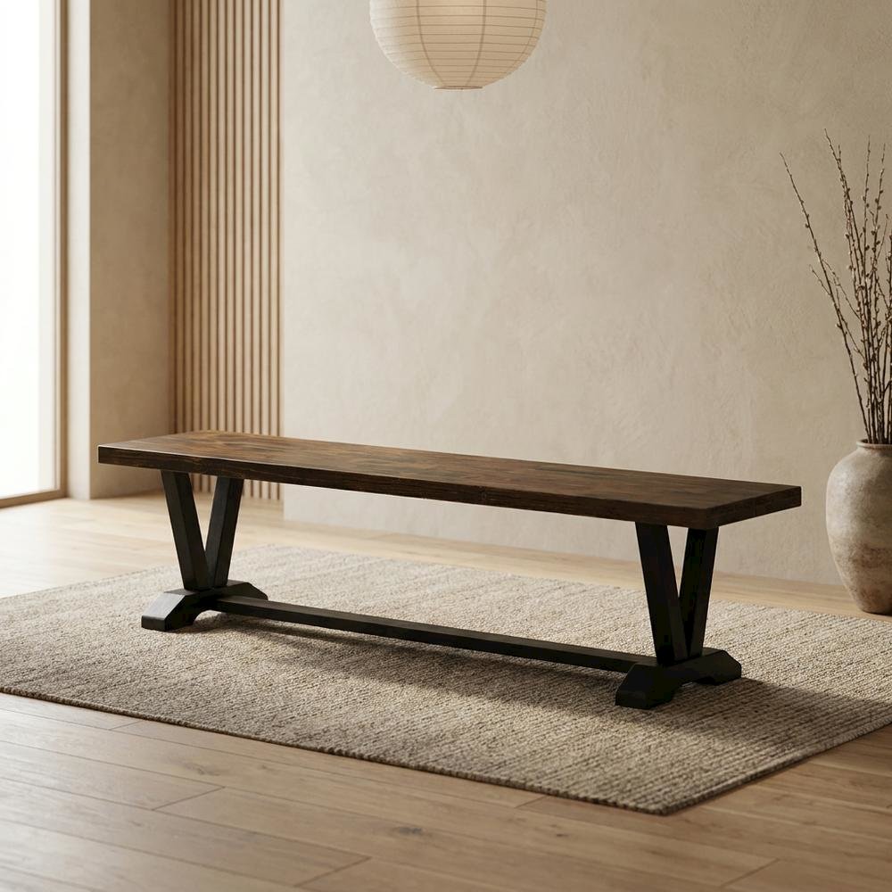 Solid Wood Dining Bench with V-Style Base for Dining Room, Dark Brown. Picture 3