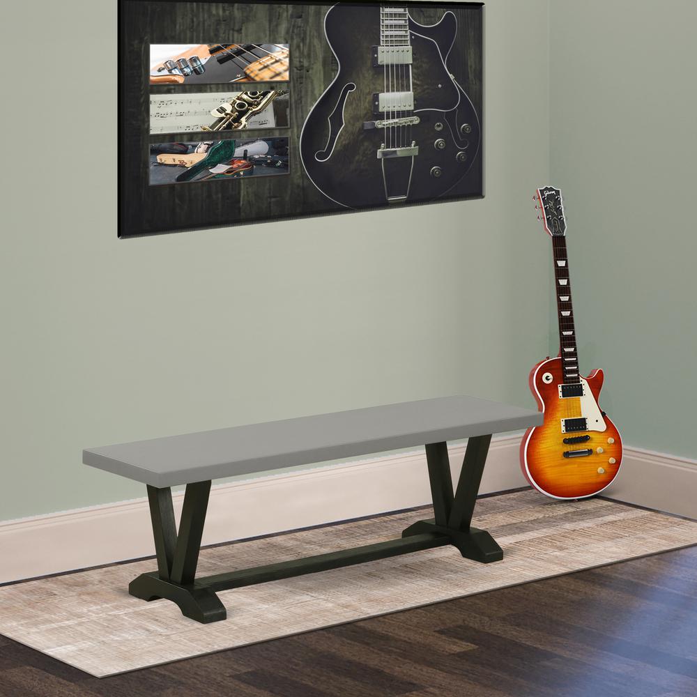 East West Furniture V-Style Modern Kitchen Bench with Wood Seat, 60x15x18 Inch, VB696. Picture 2