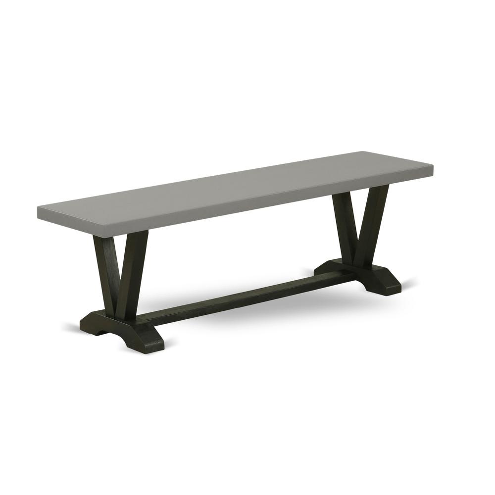 East West Furniture V-Style Modern Kitchen Bench with Wood Seat, 60x15x18 Inch, VB696. Picture 1