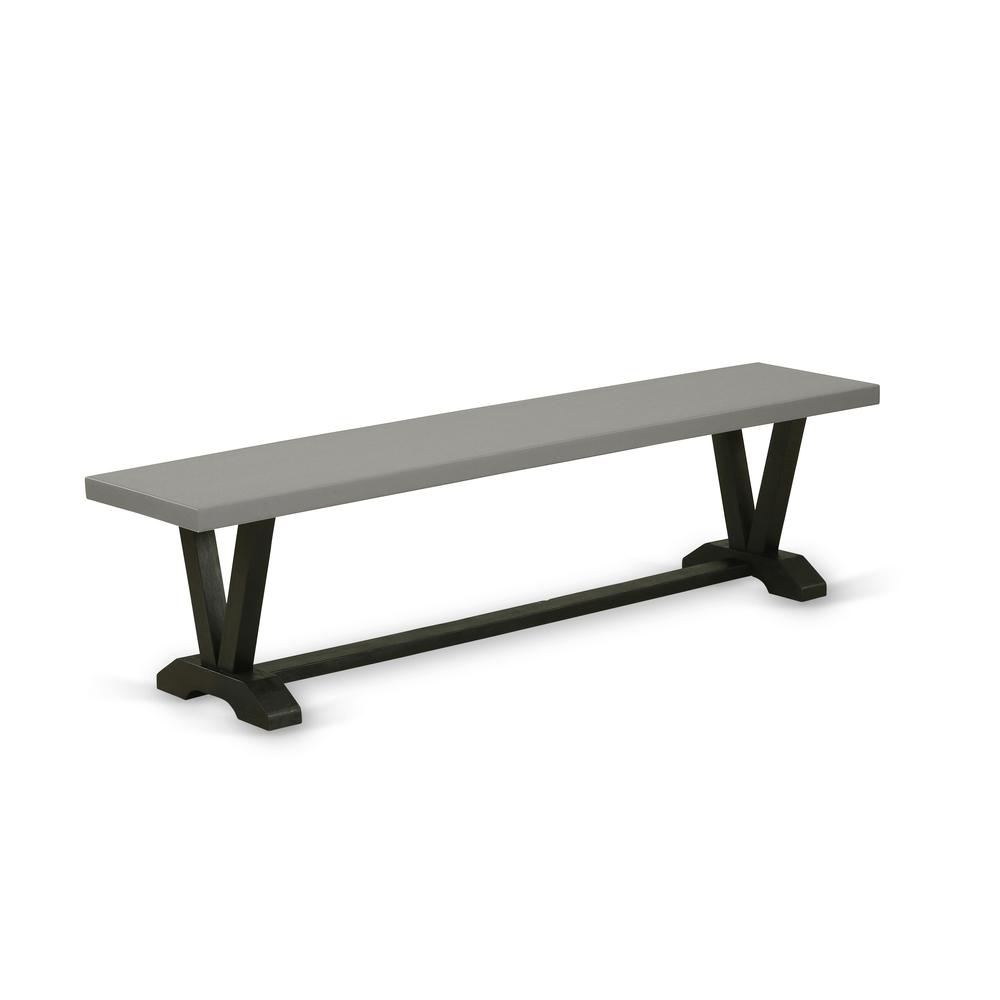 East West Furniture V2-697 3 Piece Dining Table Set - 1 Cement Dining Room Table and 2 Small Benches - Stable and Sturdy Constructed - Wire Brushed Black Finish. Picture 3