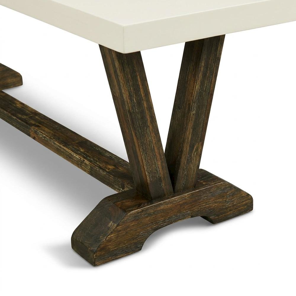 Wooden Dining Bench with V-Style Base, Wood Bench Seat, White. Picture 7