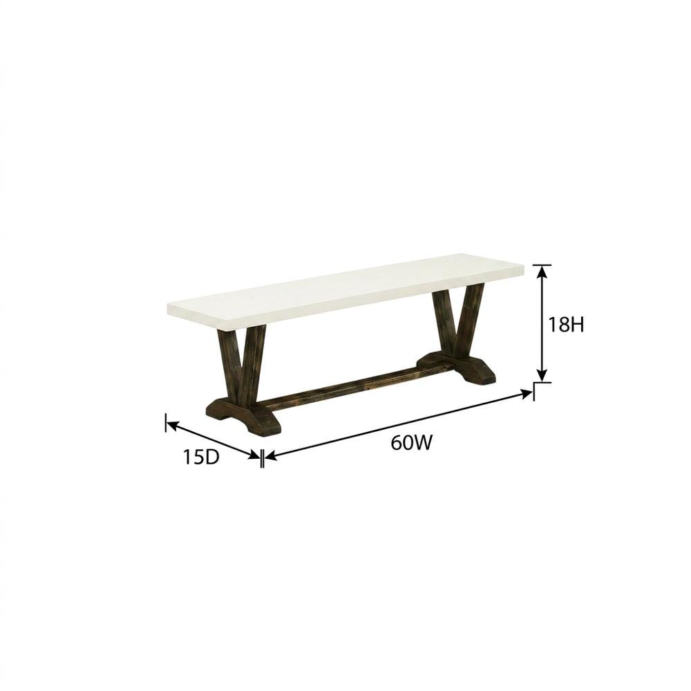 Wooden Dining Bench with V-Style Base, Wood Bench Seat, White. Picture 5