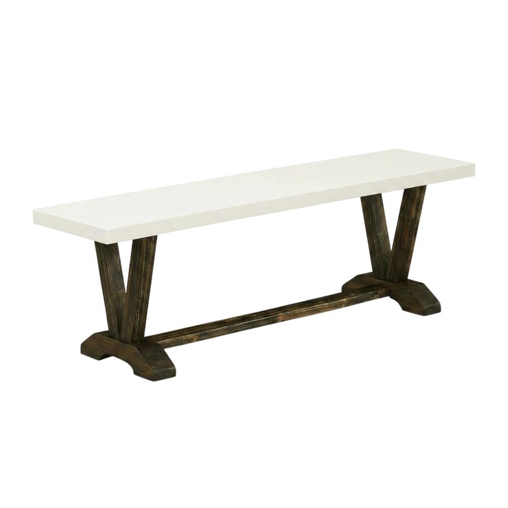 Wooden Dining Bench with V-Style Base, Wood Bench Seat, White. Picture 4
