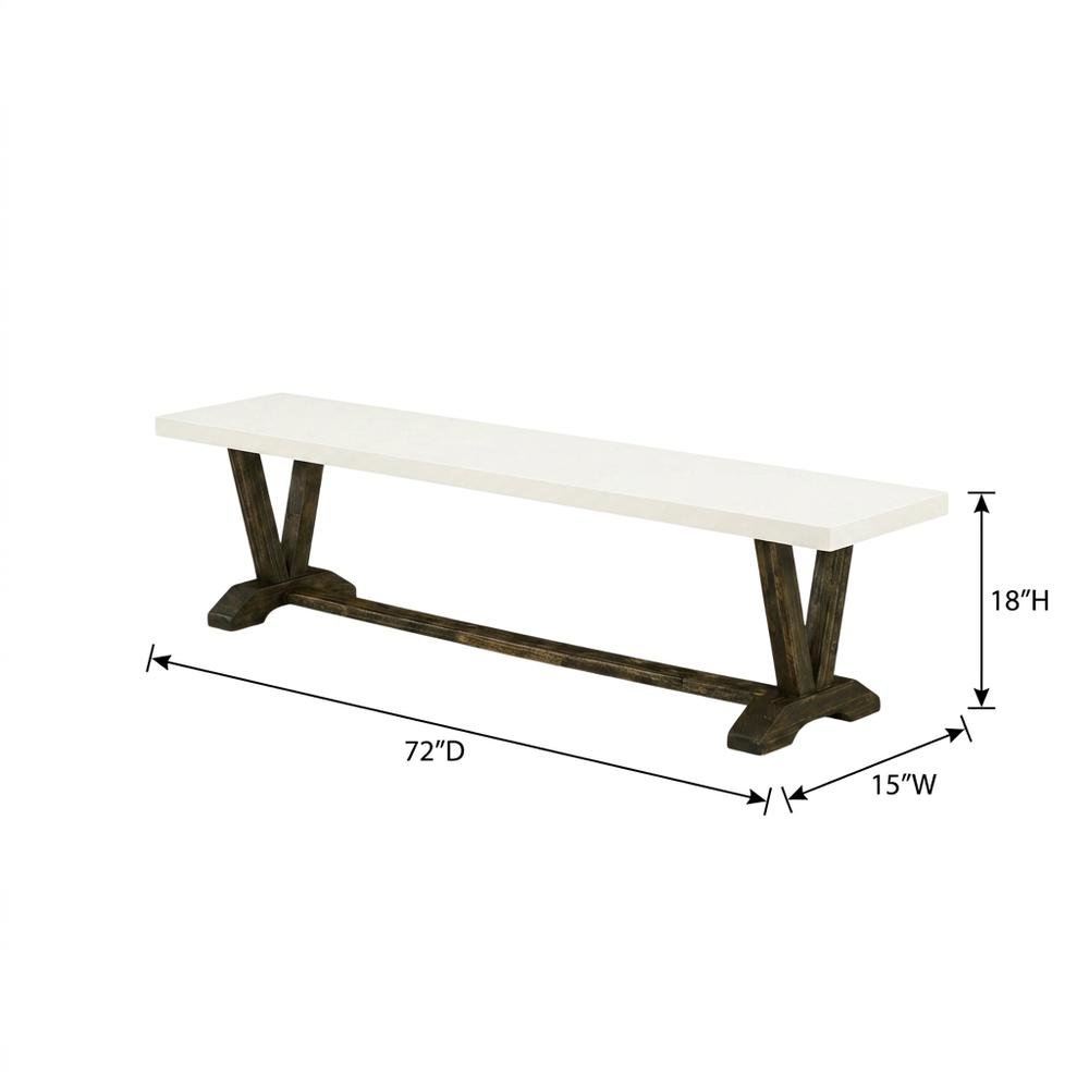 Wooden Dining Bench with V-Style Base for Kitchen or Dining Room, White. Picture 5
