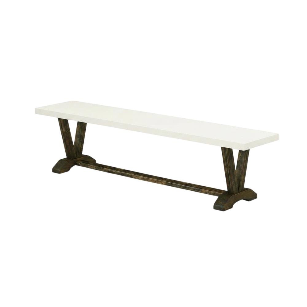 Wooden Dining Bench with V-Style Base for Kitchen or Dining Room, White. Picture 4