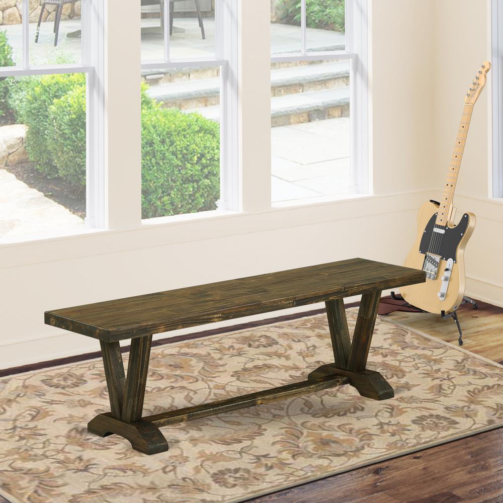 V-Style Mid Century Modern Dining Bench with Wooden Seat. Picture 2