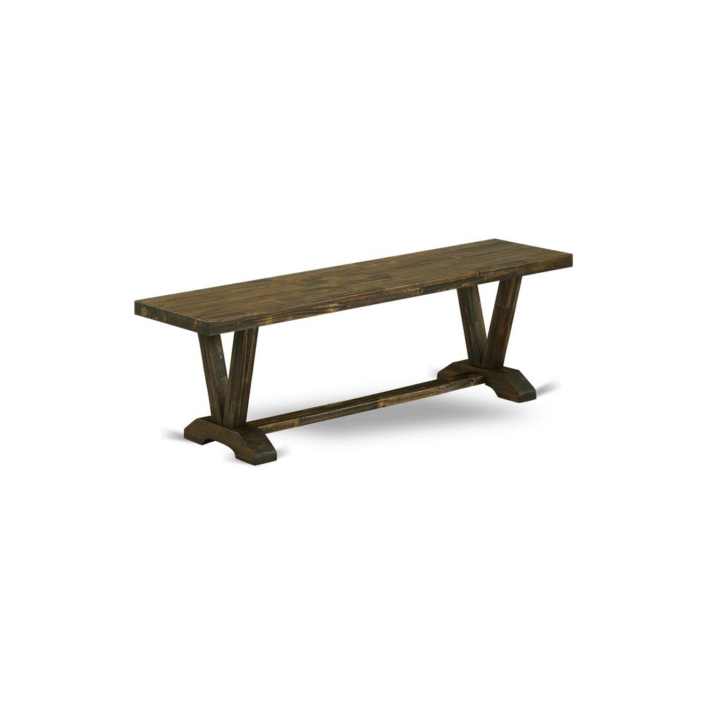 V-Style Mid Century Modern Dining Bench with Wooden Seat. Picture 1