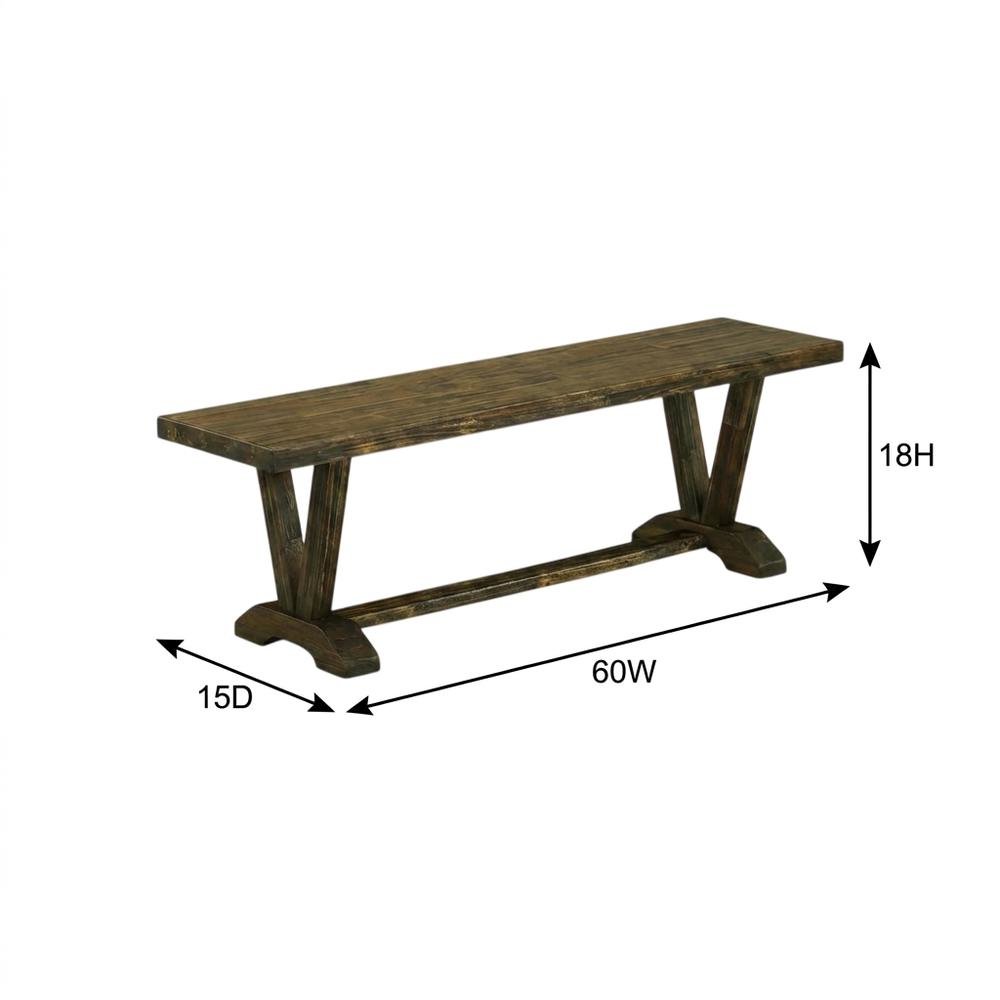 Mid-Century Modern Wooden Dining Bench with V-Style Base for Dining Room. Picture 5