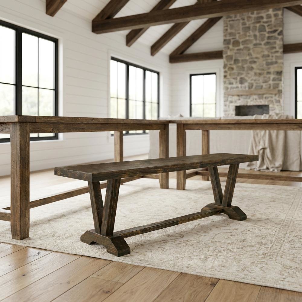 Mid-Century Modern Wooden Dining Bench with V-Style Base for Dining Room. Picture 2