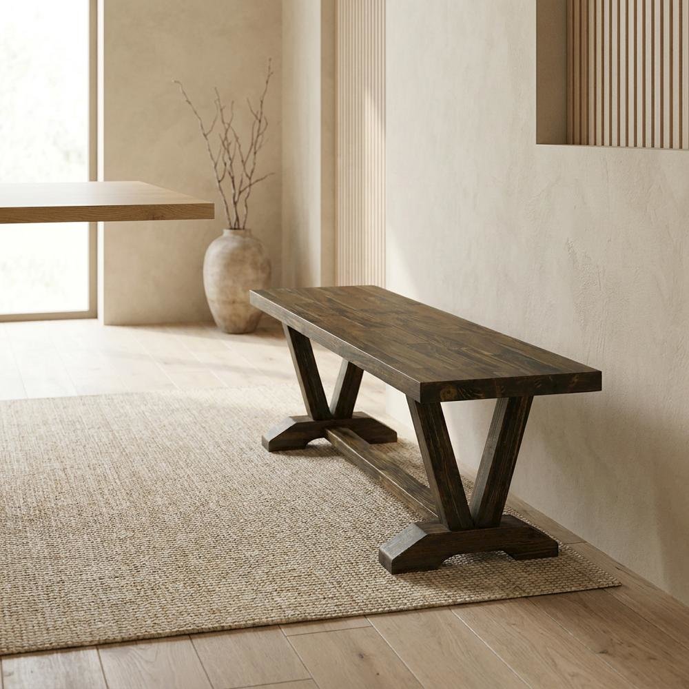 Mid-Century Modern Wooden Dining Bench with V-Style Base for Dining Room. Picture 3