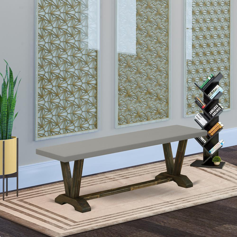 East West Furniture V-Style Modern Dining Room Bench with Solid Wood Seat, 60x15x18 Inch, VB796. Picture 2