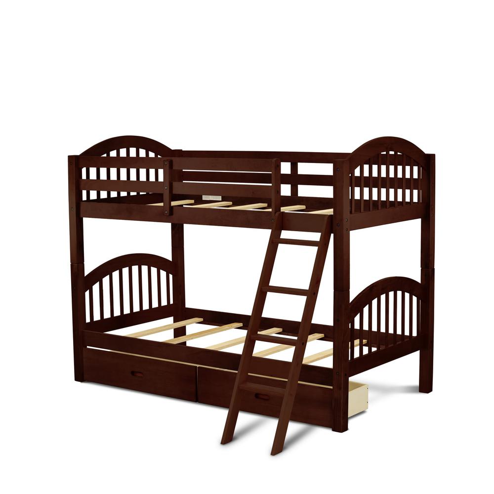Verona Twin Bunk Bed in Java Finish with Under Drawer. Picture 1