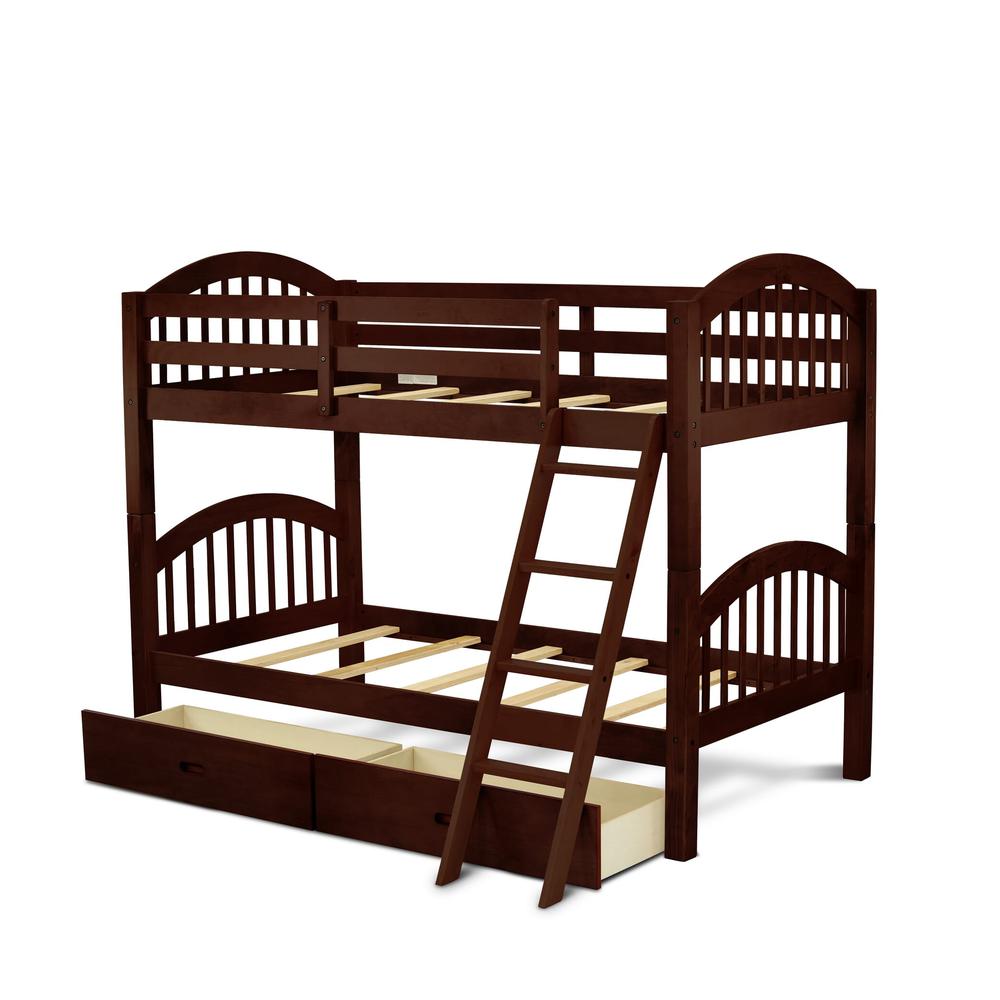 Verona Twin Bunk Bed in Java Finish with Under Drawer. Picture 3