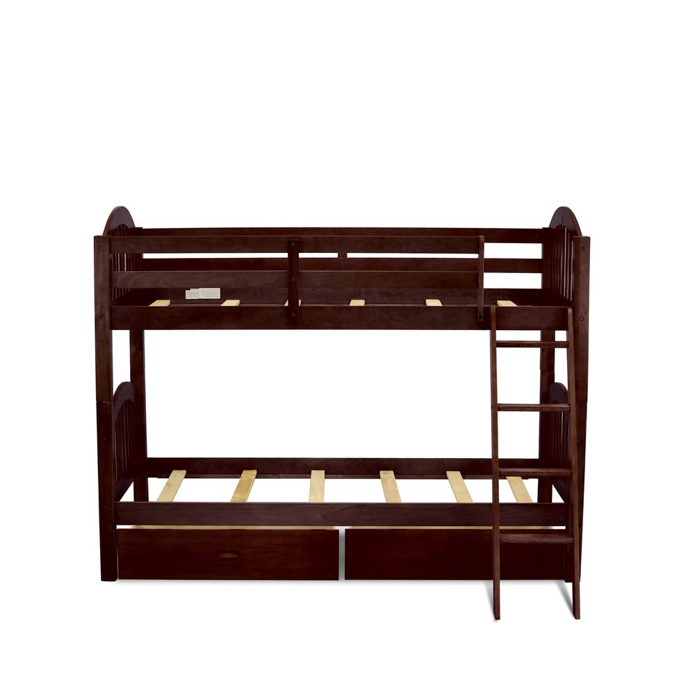 Verona Twin Bunk Bed in Java Finish with Under Drawer. Picture 4