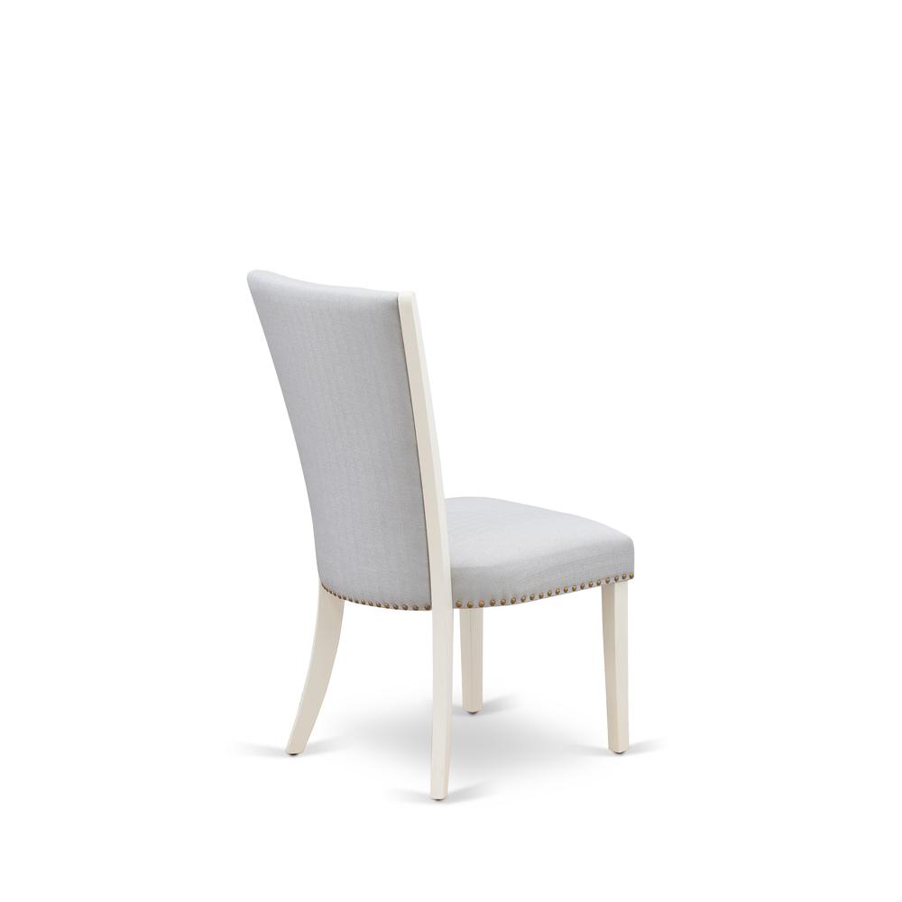 East West Furniture - Set of 2 - Upholstered Chair- Parson Chairs Includes Linen White Wood Frame with Grey Linen Fabric Seat with Nail Head and Stylish Back. Picture 4
