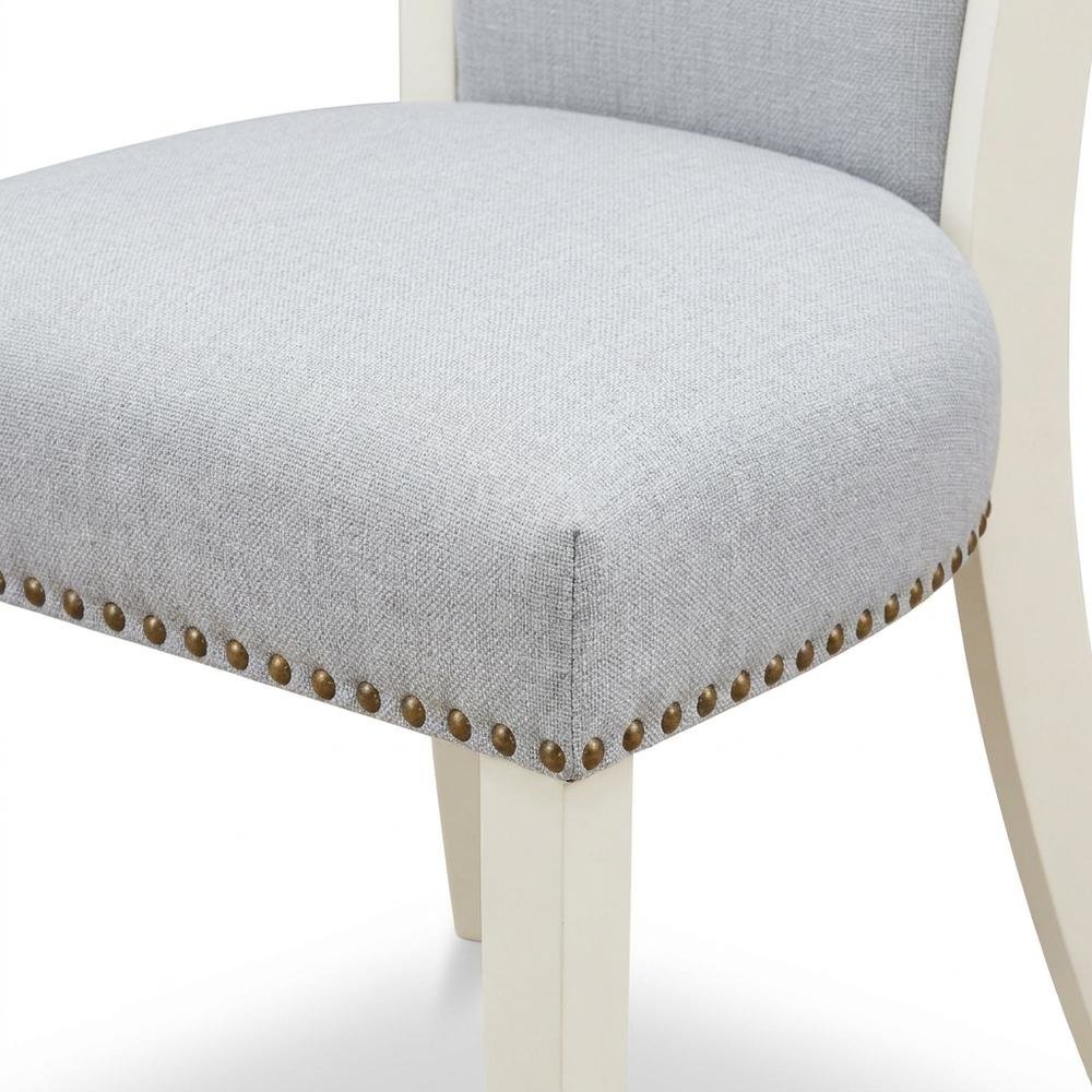 Linen Fabric Parsons Dining Chairs with Nail Head and Wood Frame, Grey, Set of 2. Picture 8