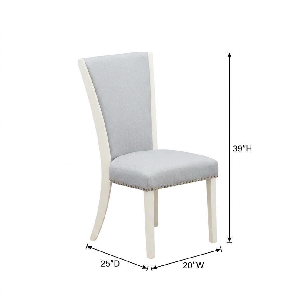 Linen Fabric Parsons Dining Chairs with Nail Head and Wood Frame, Grey, Set of 2. Picture 6