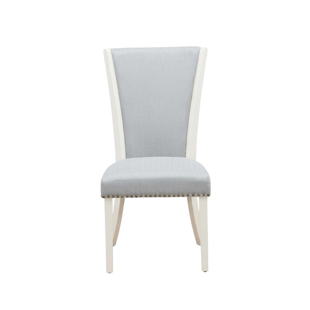 Linen Fabric Parsons Dining Chairs with Nail Head and Wood Frame, Grey, Set of 2. Picture 2