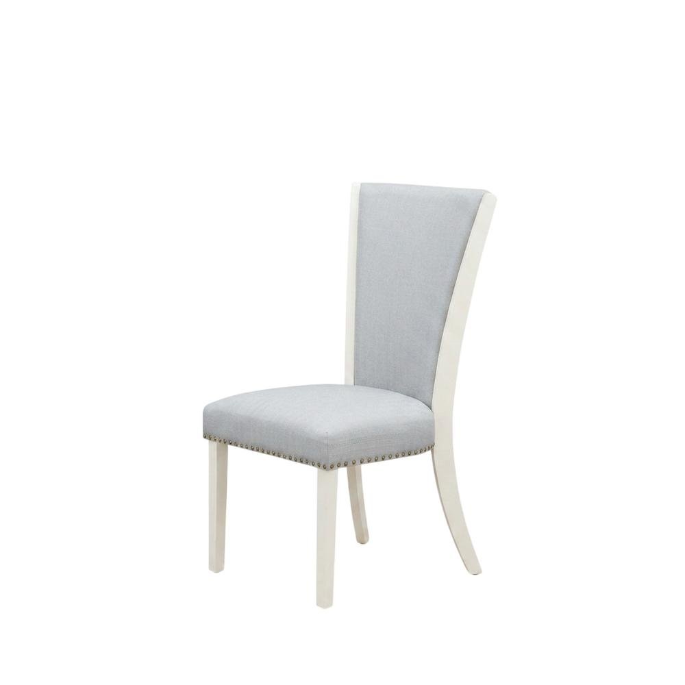 Linen Fabric Parsons Dining Chairs with Nail Head and Wood Frame, Grey, Set of 2. Picture 5