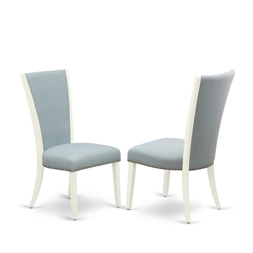 Linen Dining Chair with Nail Head Trim and Stylish High Back, Blue, Set of 2. Picture 1