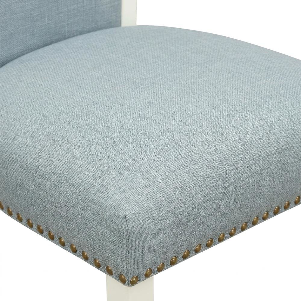 Linen Dining Chair with Nail Head Trim and Stylish High Back, Blue, Set of 2. Picture 7