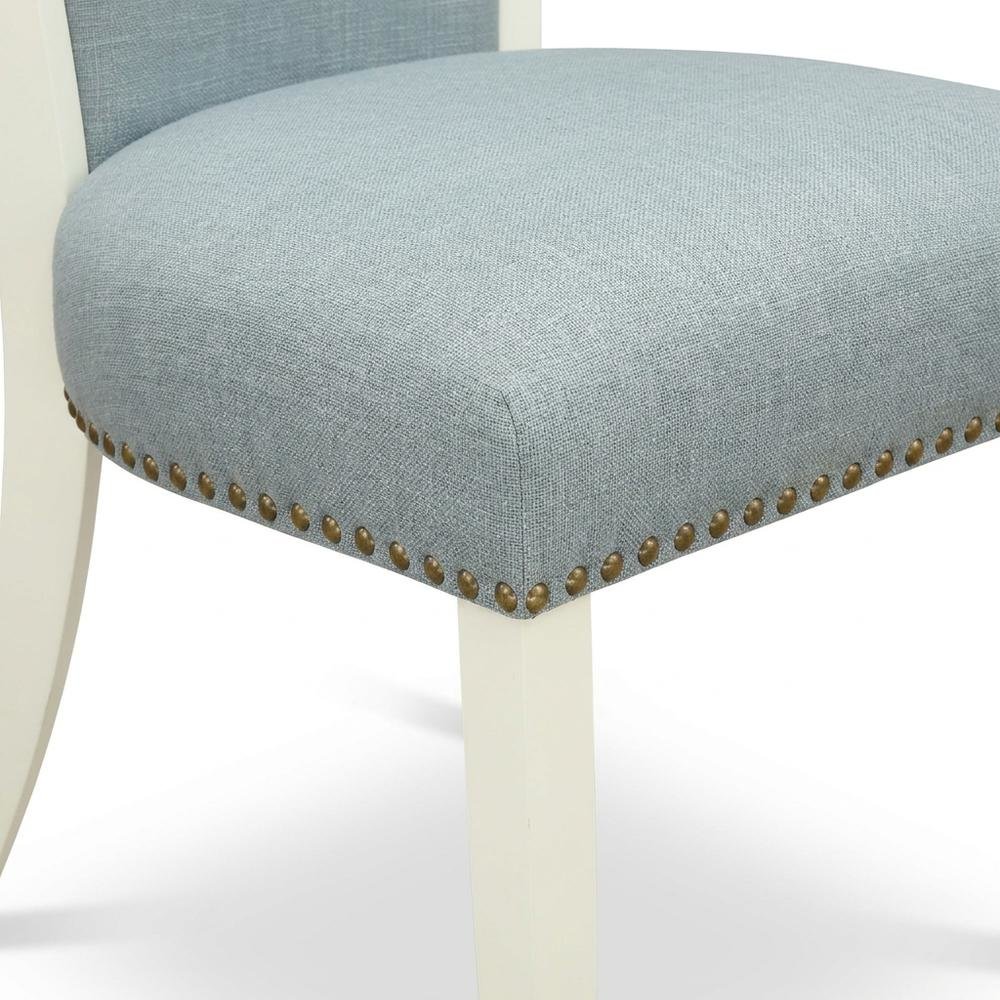Linen Dining Chair with Nail Head Trim and Stylish High Back, Blue, Set of 2. Picture 8
