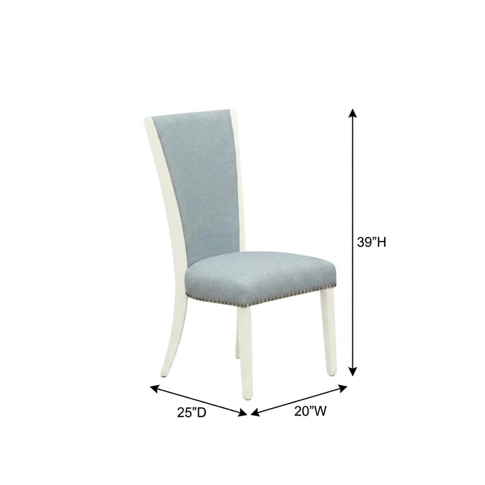 Linen Dining Chair with Nail Head Trim and Stylish High Back, Blue, Set of 2. Picture 6