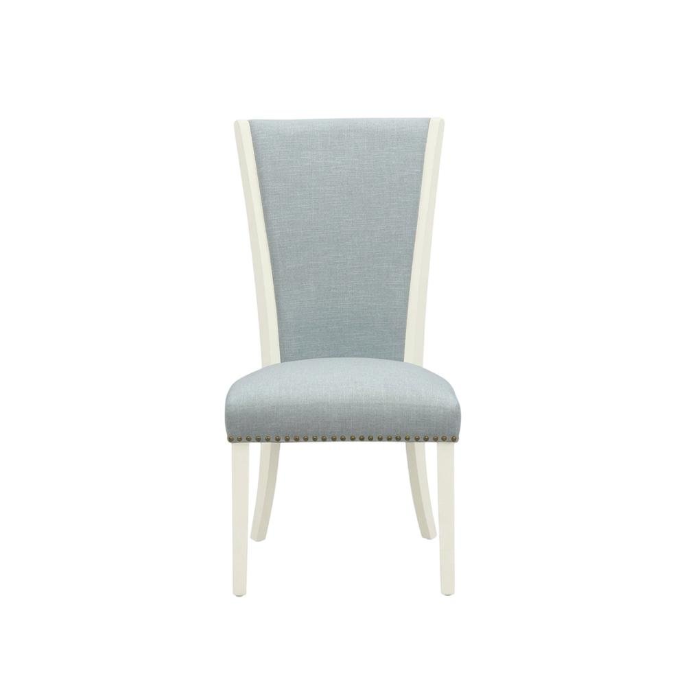 Linen Dining Chair with Nail Head Trim and Stylish High Back, Blue, Set of 2. Picture 2