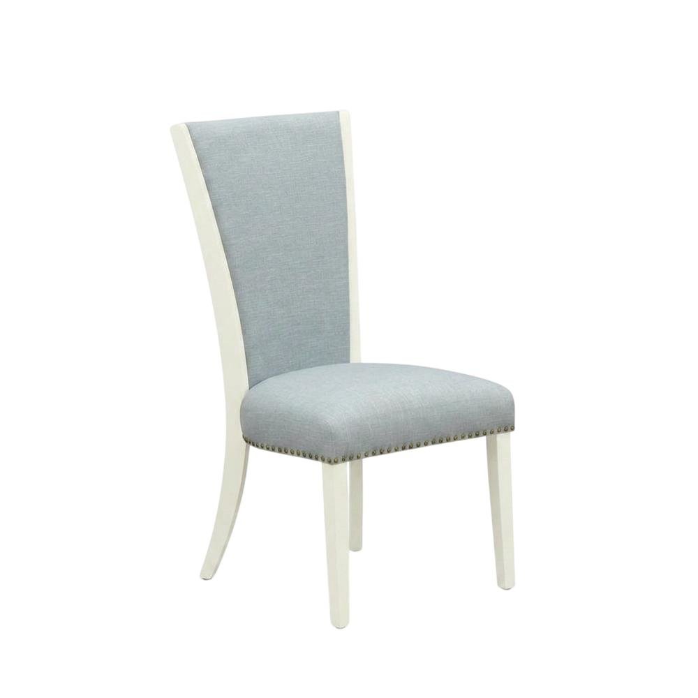 Linen Dining Chair with Nail Head Trim and Stylish High Back, Blue, Set of 2. Picture 5