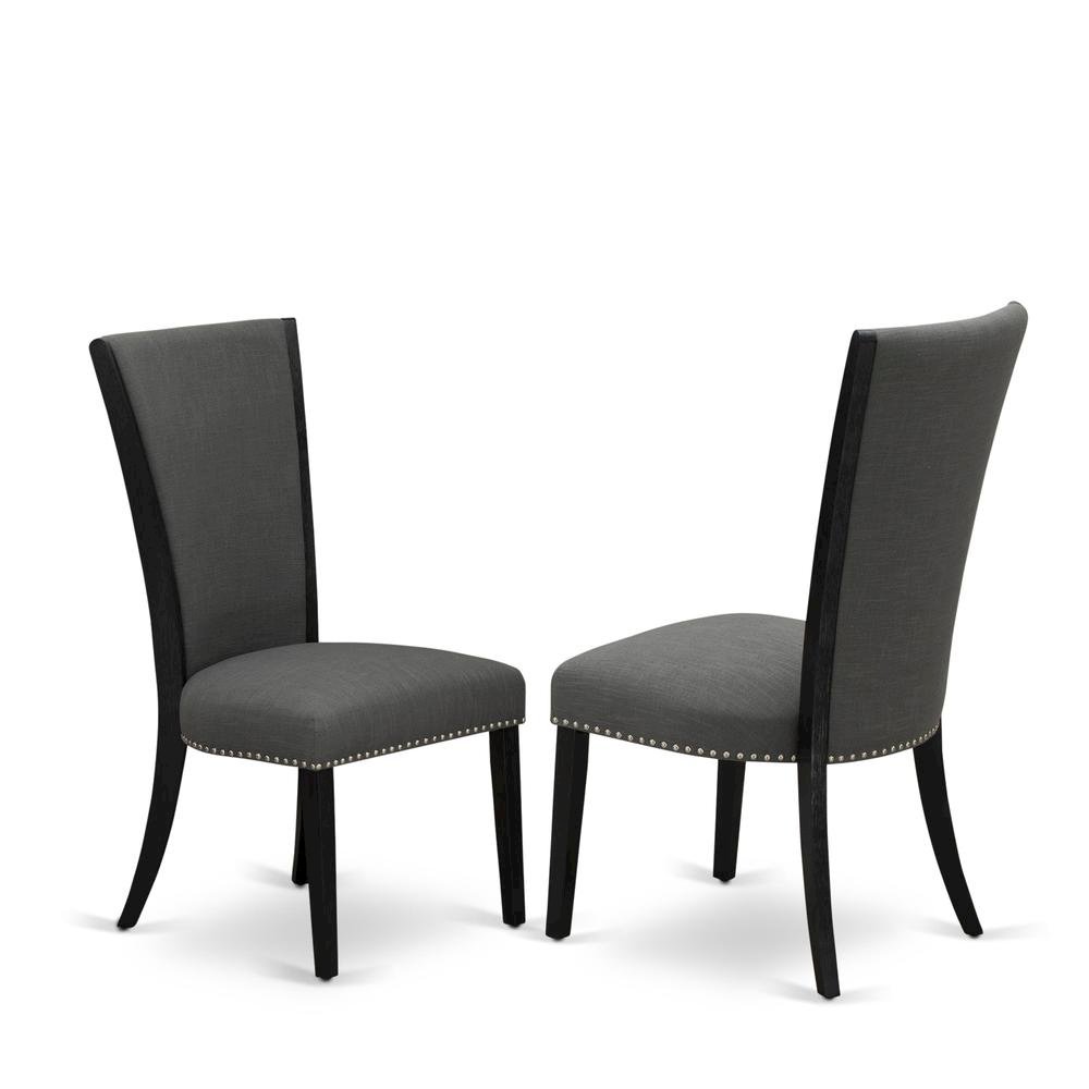 Linen Dining Chair with Nail Head and Wood Frame, Dark Gotham Grey, Set of 2. Picture 1