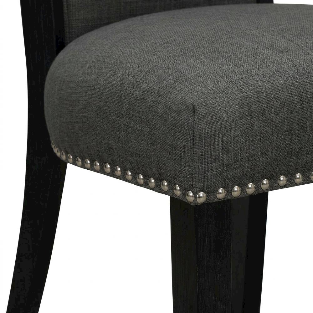 Linen Dining Chair with Nail Head and Wood Frame, Dark Gotham Grey, Set of 2. Picture 8