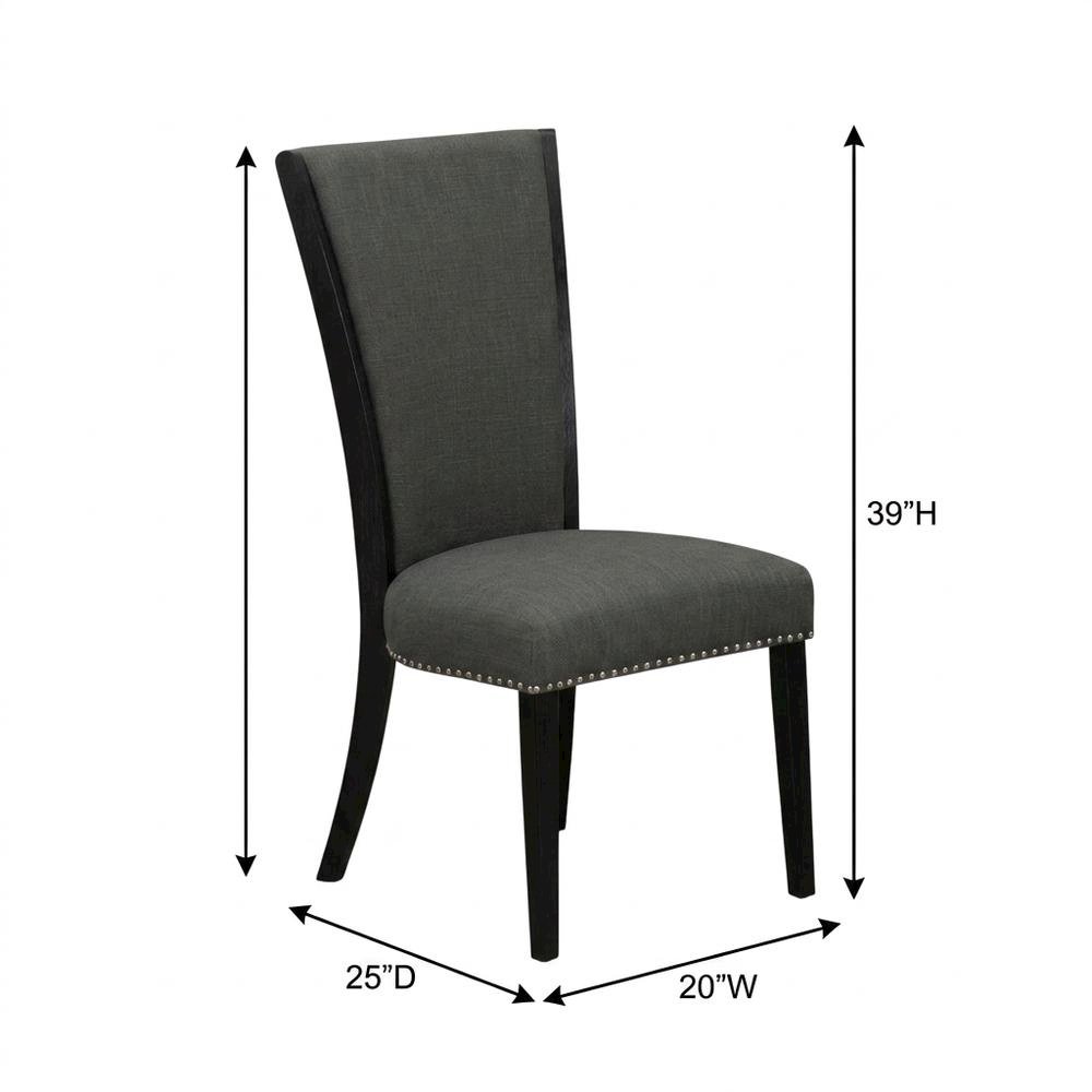 Linen Dining Chair with Nail Head and Wood Frame, Dark Gotham Grey, Set of 2. Picture 6